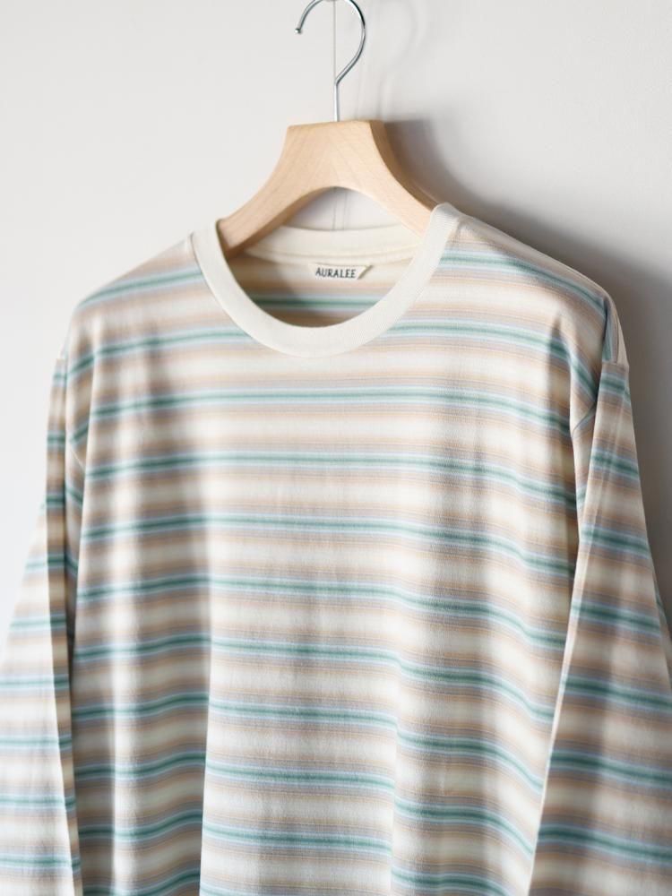 AURALEE men's / GRADIENT STRIPE JERSEY L/S TEE (FADE BLUE