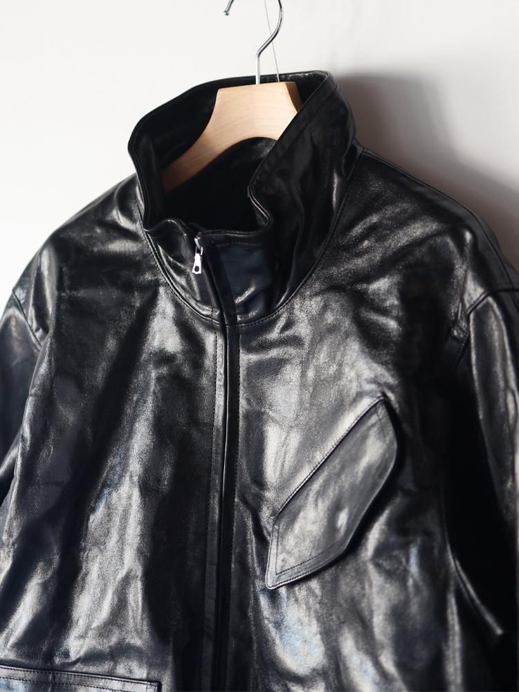 ジャケット・アウター AURALEE LAMB LEATHER ZIP BLOUSON BLACK 4 Auralee Lamb Leather Zip Blouson | Black | Canoe Club