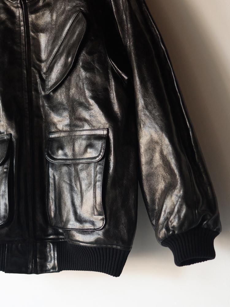 AURALEE men's / LAMB LEATHER ZIP BLOUSON (BLACK) - TROUPE