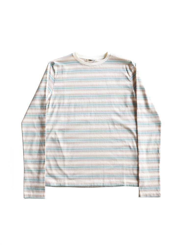 AURALEE women's / GRADIENT STRIPE JERSEY L/S TEE (FADE BLUE