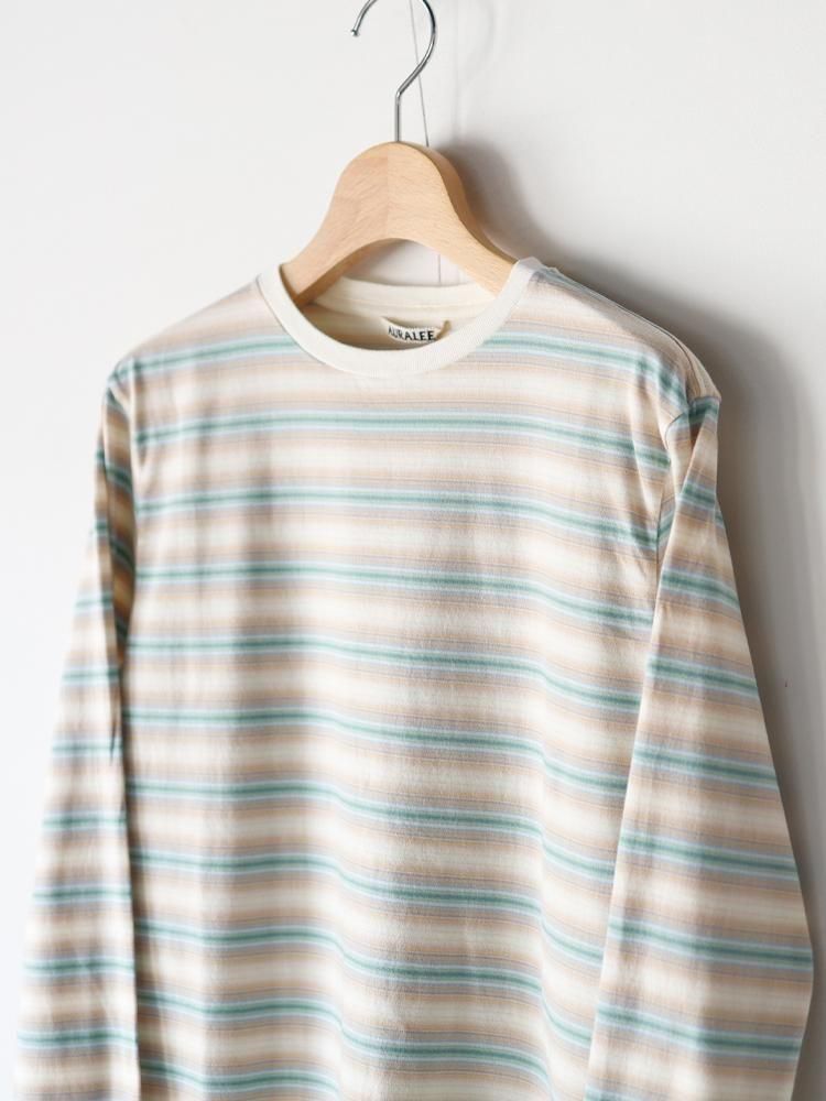 トップス AURALEE GRADIENT STRIPE JERSEY L/S 5 AURALEE: Brown & Green Gradient Stripe Jersey L/S T-shirt