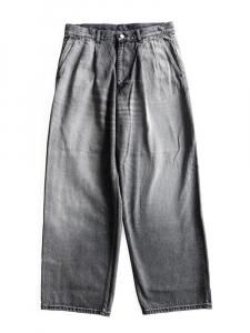 Graphpaper / SELVAGE DENIM TWO TUCK PANTS (BLACK LIGHT FADE)
