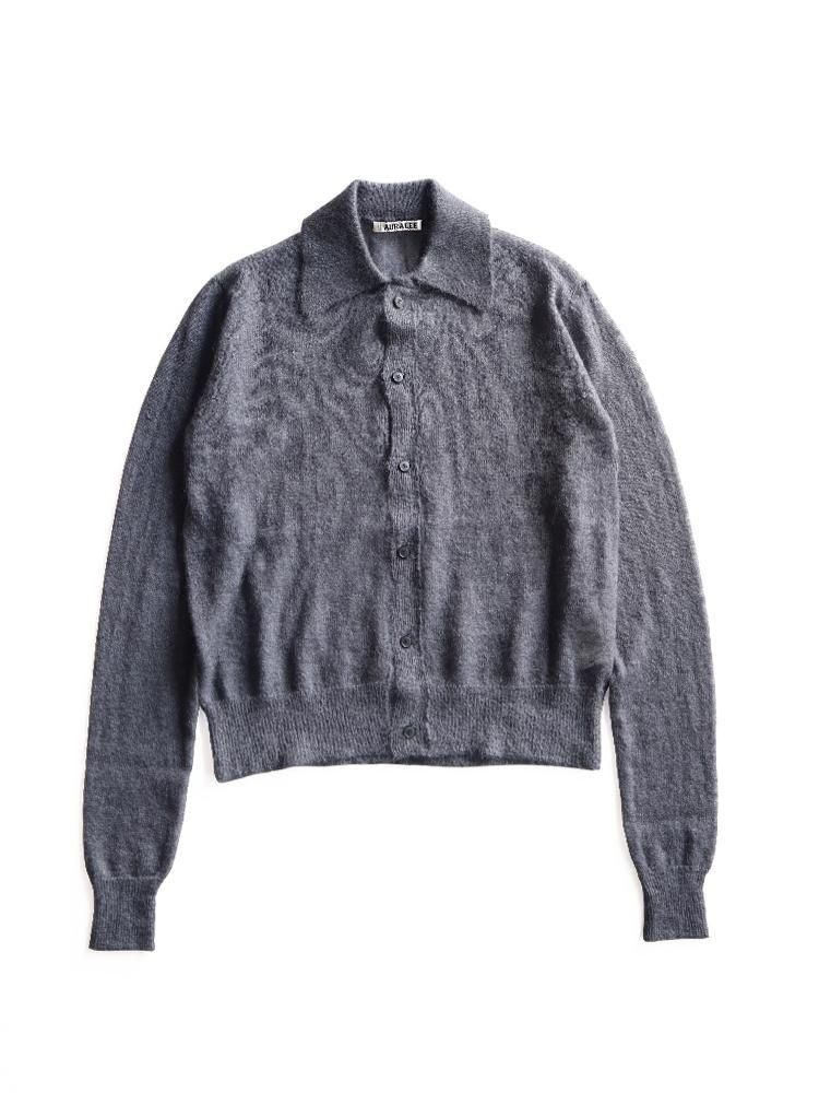 AURALEE women's / KID MOHAIR SHEER KNIT SHIRT CARDIGAN (TOP