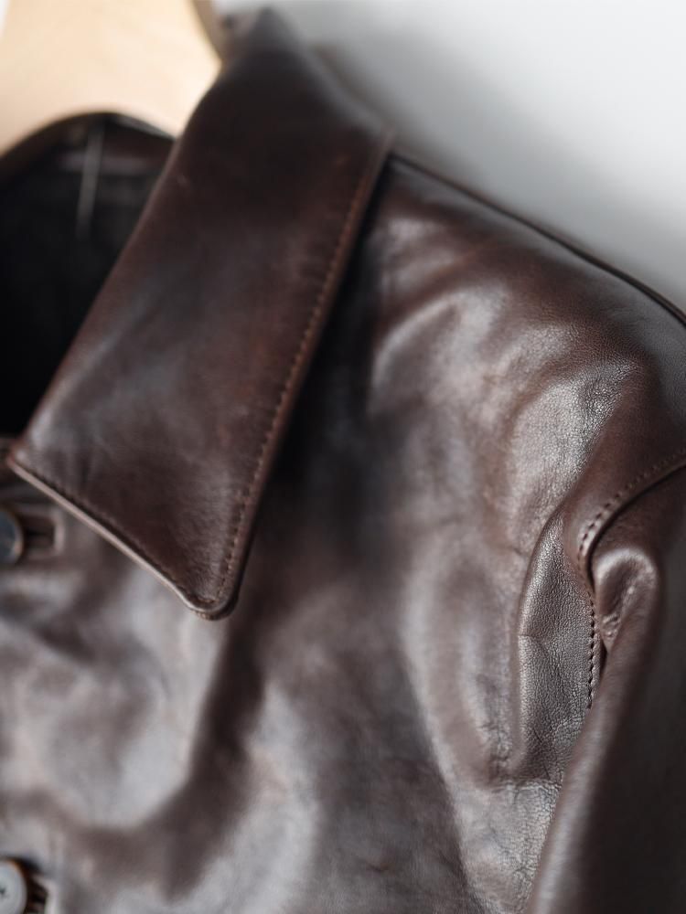 AURALEE men's / HEAVY LAMB LEATHER BLOUSON (DARK BROWN