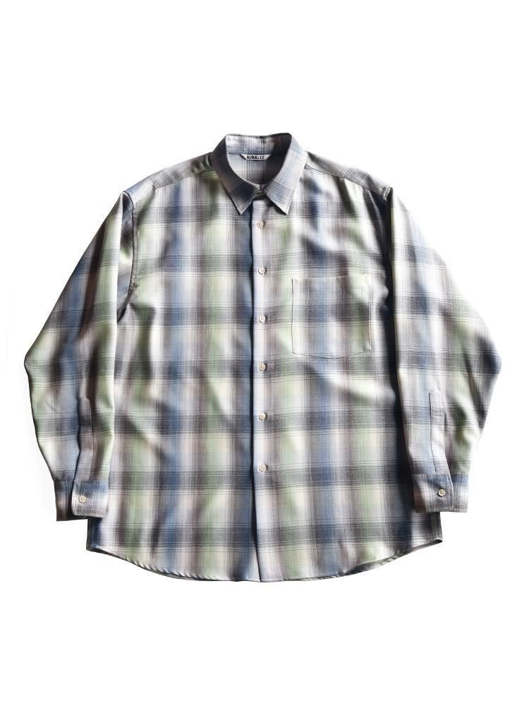 AURALEE men's / SUPER LIGHT WOOL CHECK SHIRT (BLUE GREEN CHECK