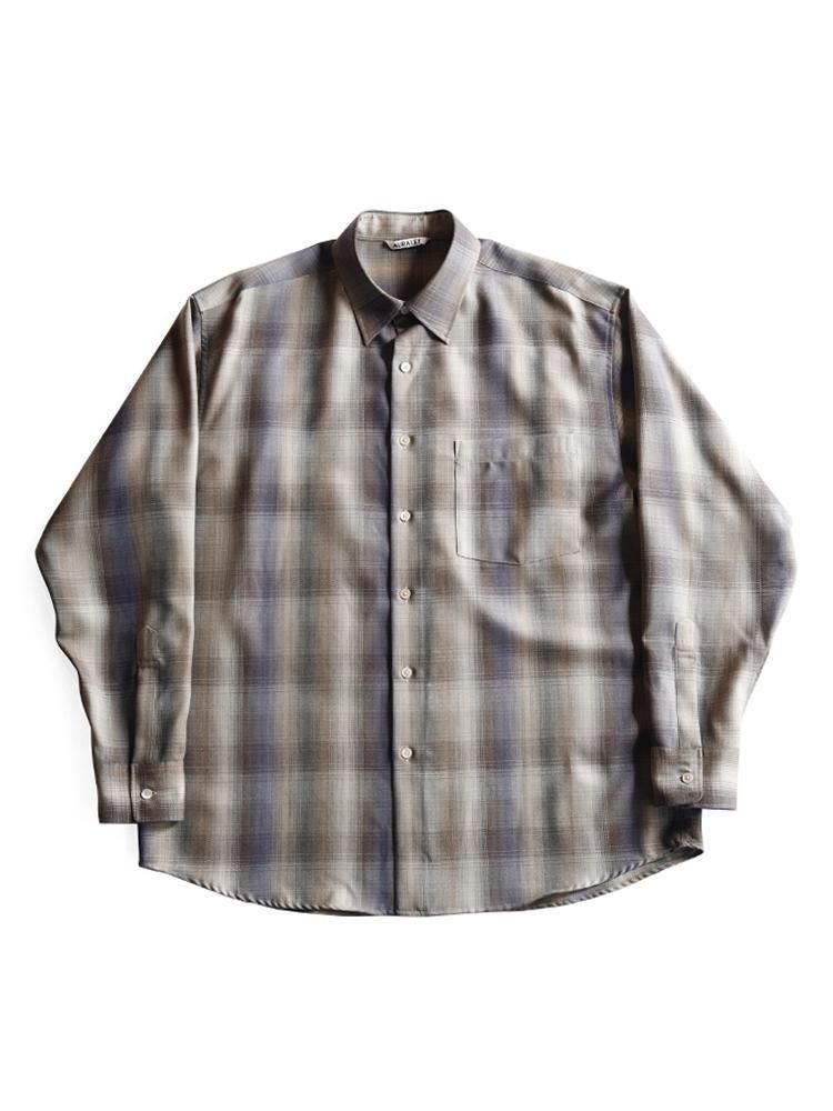 AURALEE men's / SUPER LIGHT WOOL CHECK SHIRT (BROWN BLUE