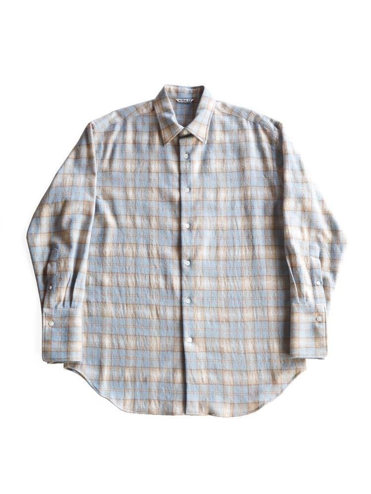 AURALEE women's / AIRY WOOL CHECK SHIRT (LIGHT BLUE×BEIGE
