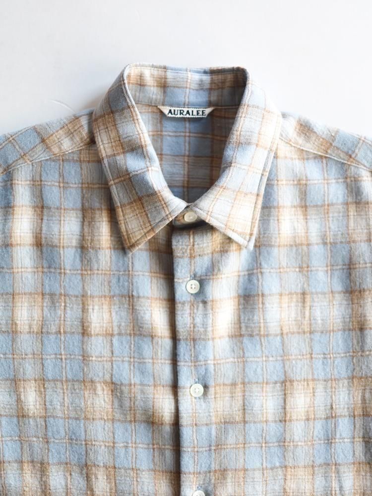 AURALEE women's / AIRY WOOL CHECK SHIRT (LIGHT BLUE×BEIGE
