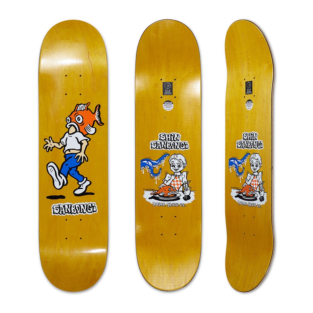 黄色スケートボード、新品のスノーボード-
