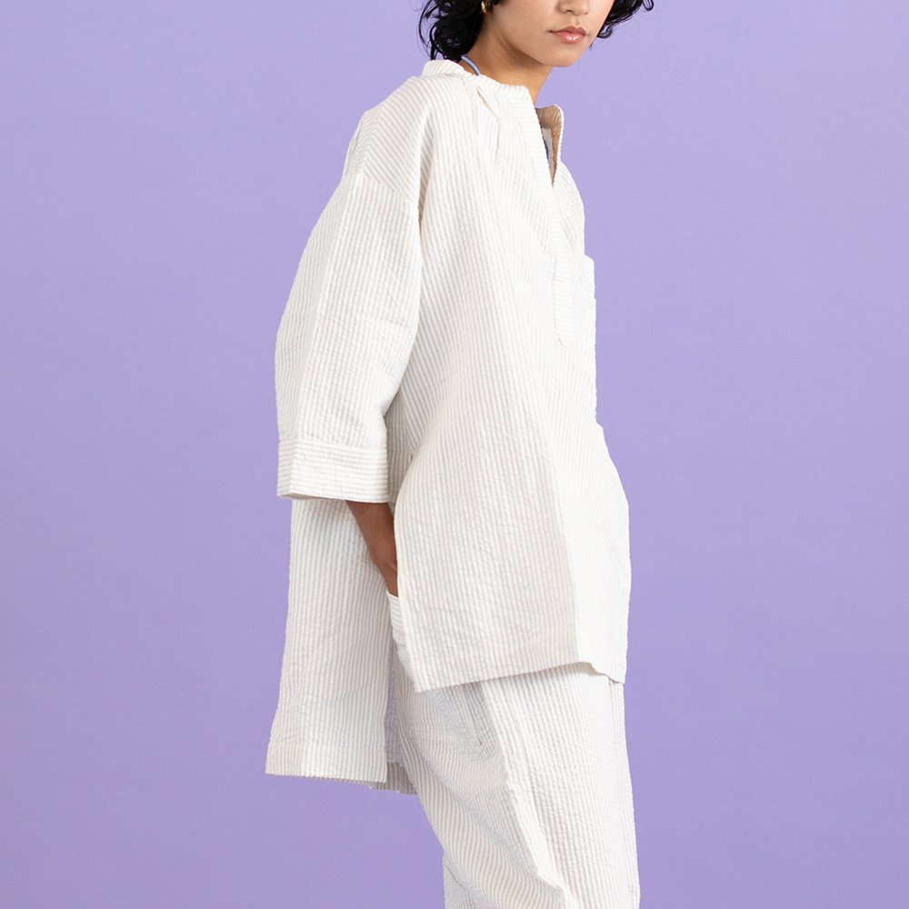 KiiRA ( キーラ ) プルオーバーシャツ COTTON LINEN SEERSUCKER SHIRT ...