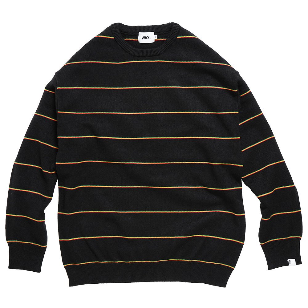 WAX ( å ) 饹˥å RASTA STRIPE CREW KNIT ( BLACK ) WX-0399