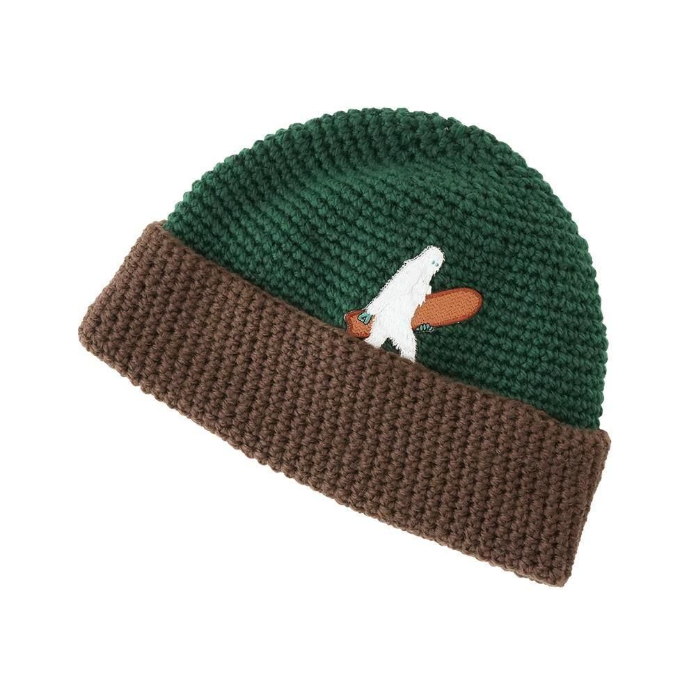 LADE ( レイド ) ビーニー PLAIN CUFF LEATHER + 雪板男ワッペン