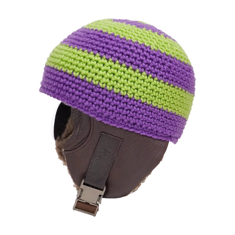 LADE ( レイド ) ビーニー GARDEN ACRYLIC HOG + WOOL100％ BOA + GOGGLE ADAPTER  +LEATHER STRAPS ( PURPLE LIME ) - JAU／REMILLAレミーラ, GOHEMPゴーヘンプ, HAVE A  GRATEFUL