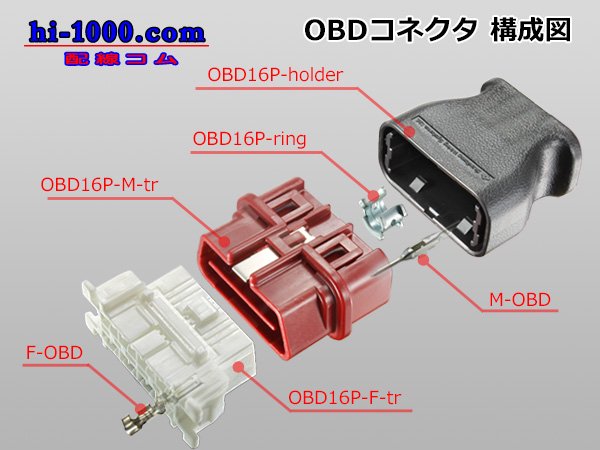 ○AMP製OBD-Ⅱ16極メス端子側コネクタのみ（端子別）/OBD16P-F-tr