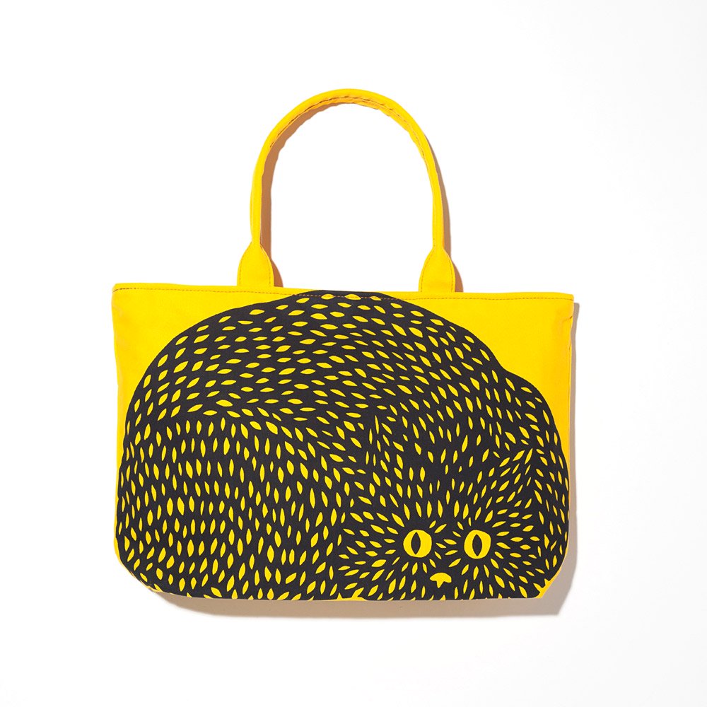 トートバッグ #ねこまるまる 黄色 テキスタイルデザイン makumo