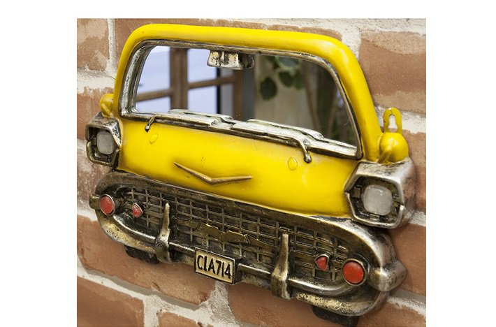 Antique Carhead☆アンティーク風カーヘッドミラー【イエロー】　壁掛けオブジェ・鏡・車