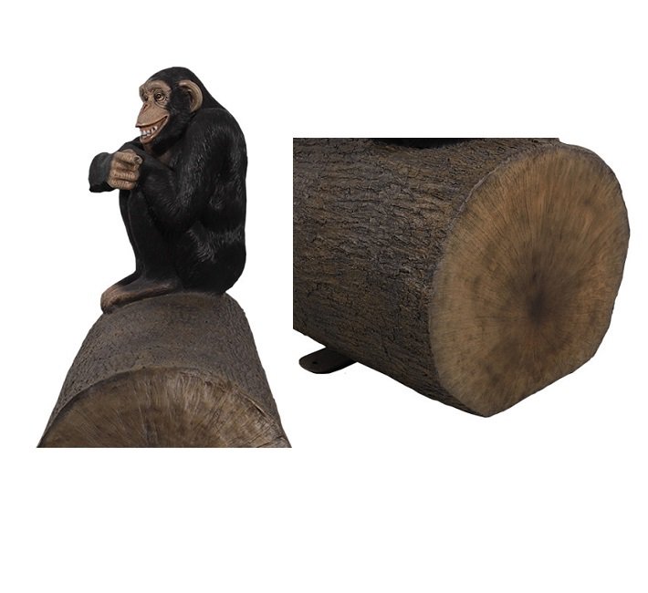 サル・猿・さる☆動物オブジェ☆ベンチ☆大木に腰掛けるチンパンジー☆等身大フィギュア・置物