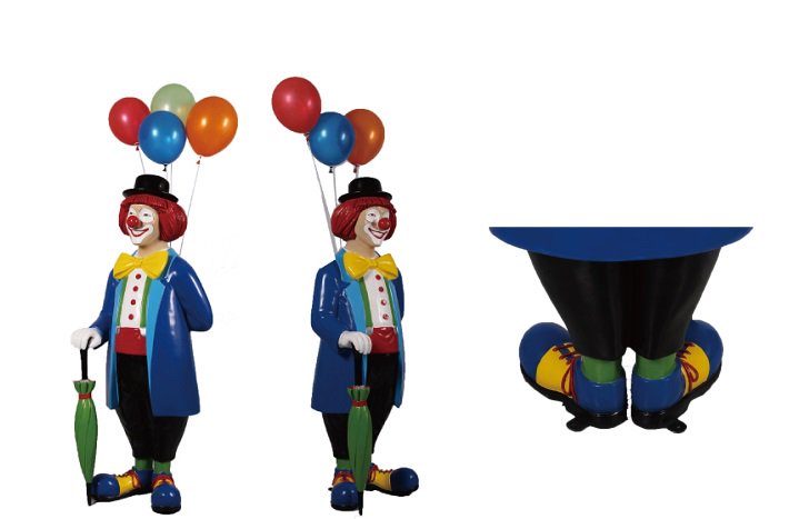 ピエロのビッグオブジェ☆ピエロと風船と傘　等身大フィギュア・オブジェ・置物・ディスプレイ・看板
