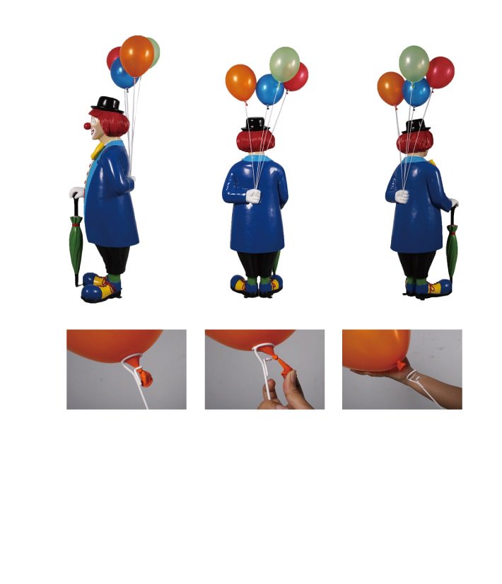 ピエロのビッグオブジェ☆ピエロと風船と傘　等身大フィギュア・オブジェ・置物・ディスプレイ・看板