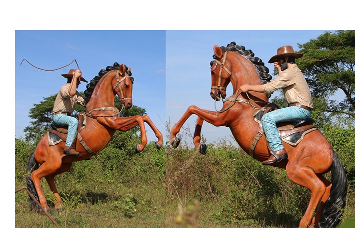 動物オブジェ☆馬☆暴れる馬にまたがるカウボーイ【253cm】☆等身大フィギュア・キャラクターフィギュア・店舗ディスプレイ・大型オブジェ 販売のコズミックランド