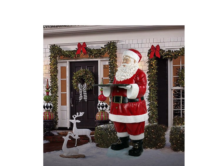 クリスマス☆トレーを持つサンタクロースのビッグオブジェ【185cm】　等身大・置物・ディスプレー・ディスプレイ・サンタ