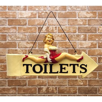 おトイレはこちらです！案内看板☆TOILET  トイレットサインボード【WOMAN】☆等身大フィギュア・看板・店舗ディスプレイ・大型オブジェ販売のコズミックランド