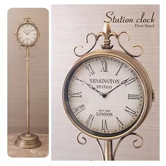 両面時計 ステーションクロック フロアスタンド/ブロンズ 150cm