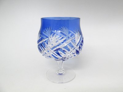 ☆KAGAMI CRYSTAL 江戸切子 ワイン（ブランデー）グラス ブルー