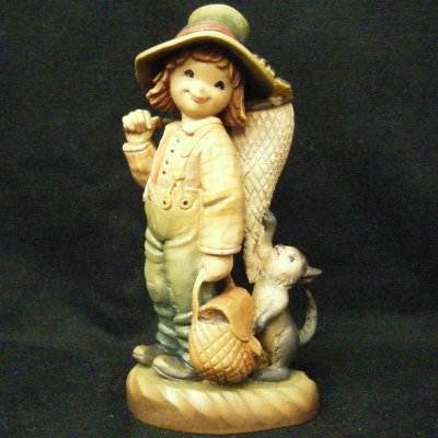 アンリ（イタリア） 木彫り人形 猫と少女 - ブランド洋食器＆ガラス