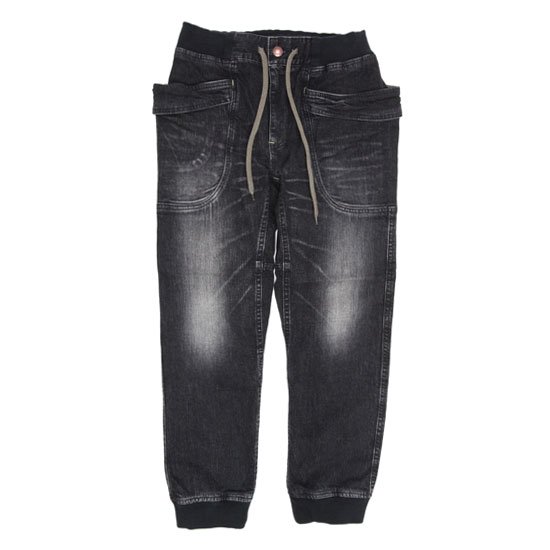 GO HEMP ゴーヘンプ レディース VENDER RIB PANTS BLACK DENIM (ユーズドウォッシュ ベンダーリブパンツ)