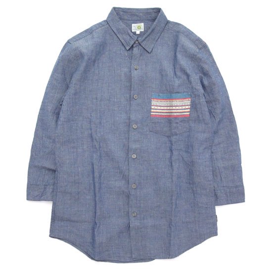 GO HEMP ゴーヘンプ｜CHAMBRAY JACQUARD 3/4 SLEEVE SHIRTS (ブルー)(七分袖シャツ)