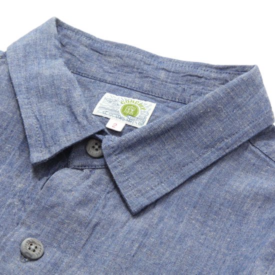 GO HEMP ゴーヘンプ｜CHAMBRAY JACQUARD 3/4 SLEEVE SHIRTS (ブルー)(七分袖シャツ)