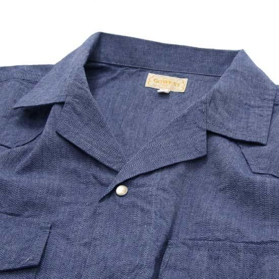 GO WEST ゴーウエスト｜INDIGO CHAMBRAY WIDE WESTERN OPEN SHIRTS (ブルーインディゴ)(開襟シャツ)