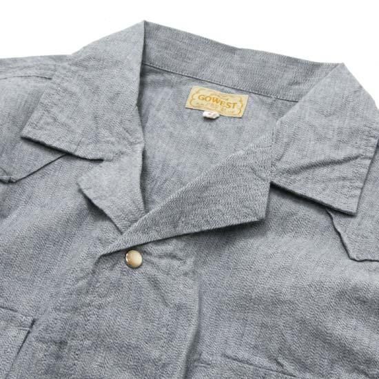 GO WEST ゴーウエスト｜INDIGO CHAMBRAY WIDE WESTERN OPEN SHIRTS (グレイインディゴ)(開襟シャツ)