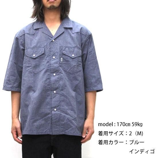 GO WEST ゴーウエスト｜INDIGO CHAMBRAY WIDE WESTERN OPEN SHIRTS (グレイインディゴ)(開襟シャツ)