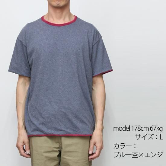 remilla レミーラ｜リバースモック TEE (チャコール杢×ネイビー