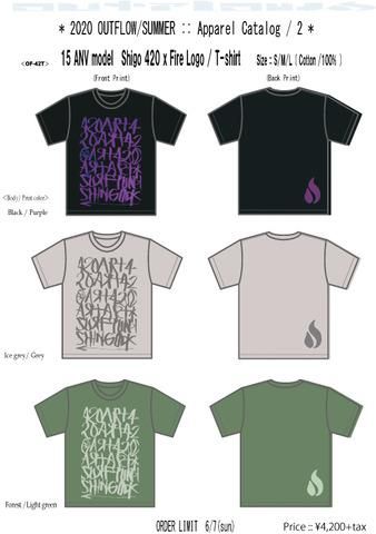 OUT FLOW アウトフロー】15周年 shingo 420 × Fire Logo T-shirt