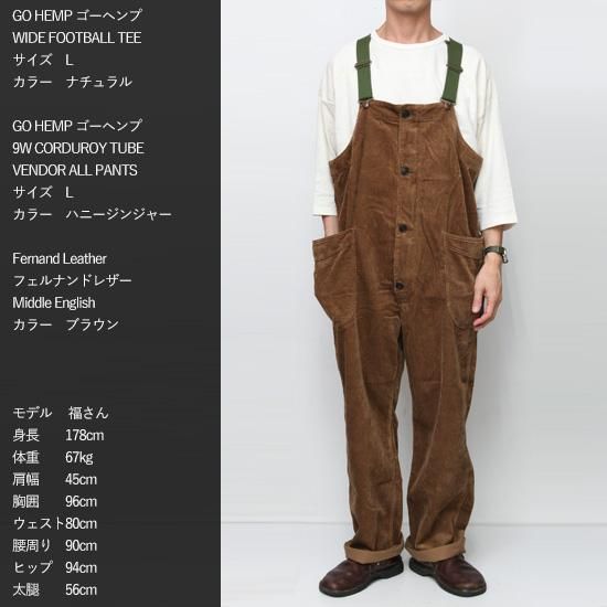 GOHEMP ゴーヘンプ｜9W CORDUROY TUBE VENDOR ALL PANTS (ブラック)(オーバーオール)