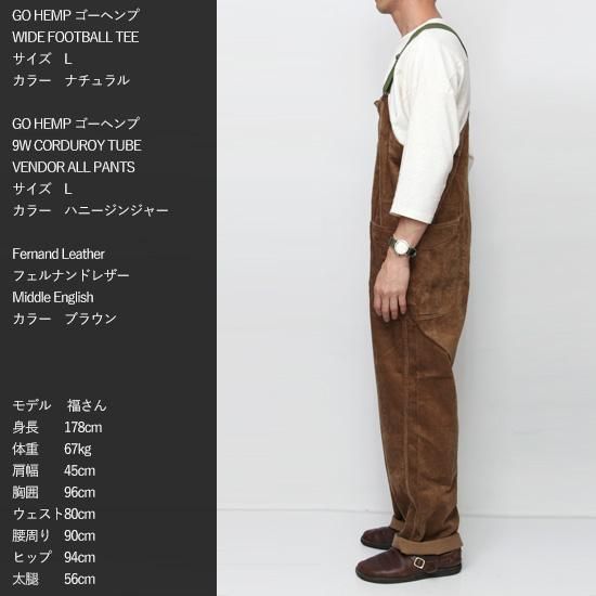 GOHEMP ゴーヘンプ｜9W CORDUROY TUBE VENDOR ALL PANTS (ブラック)(オーバーオール)