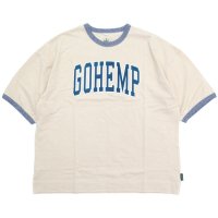 GOHEMP ゴーヘンプ｜HEATHER COLLAGE LOGO WIDE RINGER TEE (ブルー)(五分袖Tシャツ)