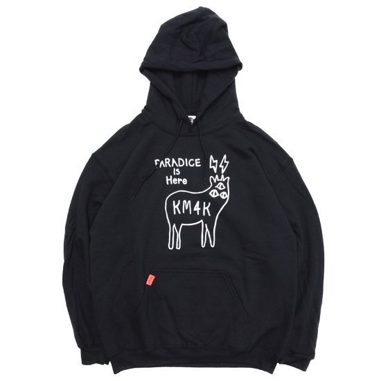 【KM4K カモシカ】OG HOOD LOGO PARKA (ブラック)(ロゴ パーカー)