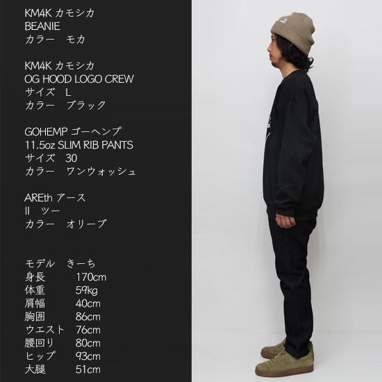 KM4K カモシカ】OG LOGO CREW (ブラック)(ロゴ クルーネック
