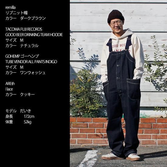 GOHEMP ゴーヘンプ｜TUBE VENDOR ALL PANTS INDIGO (ワンウォッシュ)(オーバーオール)