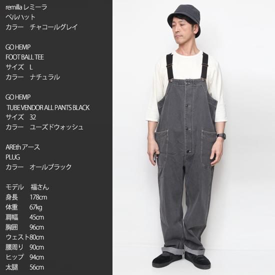 GOHEMP ゴーヘンプ｜TUBE VENDOR ALL PANTS BLACK (ワンウォッシュ)(オーバーオール)