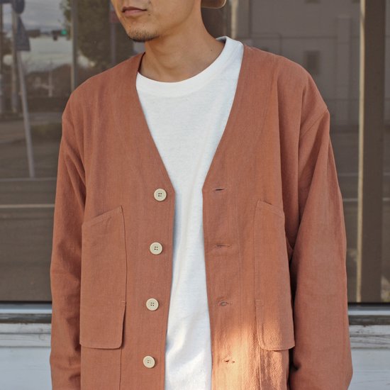 A HOPE HEMP アホープヘンプ｜Canvas No Collar Jacket (オリーブ)(ノーカラー ジャケット)