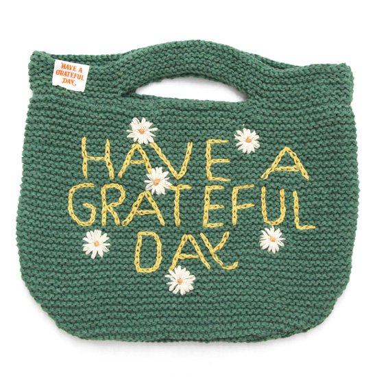 HAVE A GRATEFUL DAY ハブアグレイトフルデイ｜TOTE BAG (グリーン)(手編み トートバッグ)