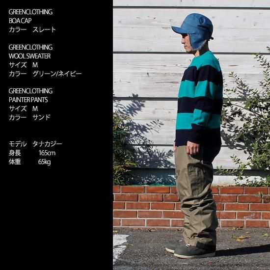 【GREEN CLOTHING グリーンクロージング】WOOL SWEATER (グリーン/ネイビー)(ウールセーター)