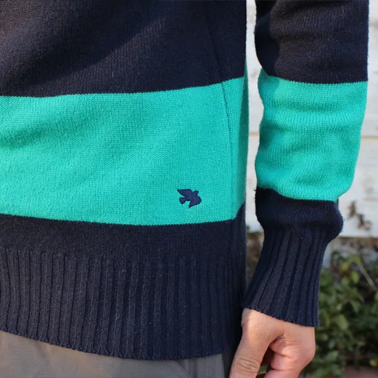 【GREEN CLOTHING グリーンクロージング】WOOL SWEATER (グリーン/ネイビー)(ウールセーター)