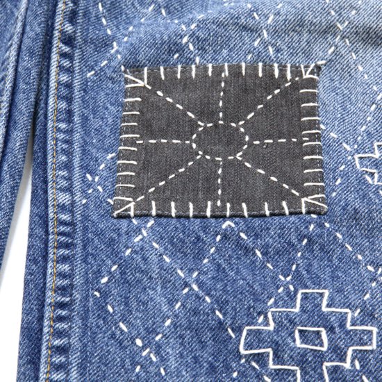 Nasngwam ナスングワム｜SASHIKO EASY DENIM PANTS (ブルー L-1)(ハンド刺繍デニムイージーパンツ)