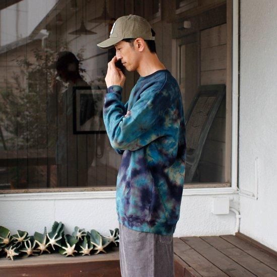 STONE クルーネック スウェットトレーナー タイダイ ウォッシュ Nasngwam ナスングワム｜SWAMP CREW SWEAT (オリーブ)(タイダイ